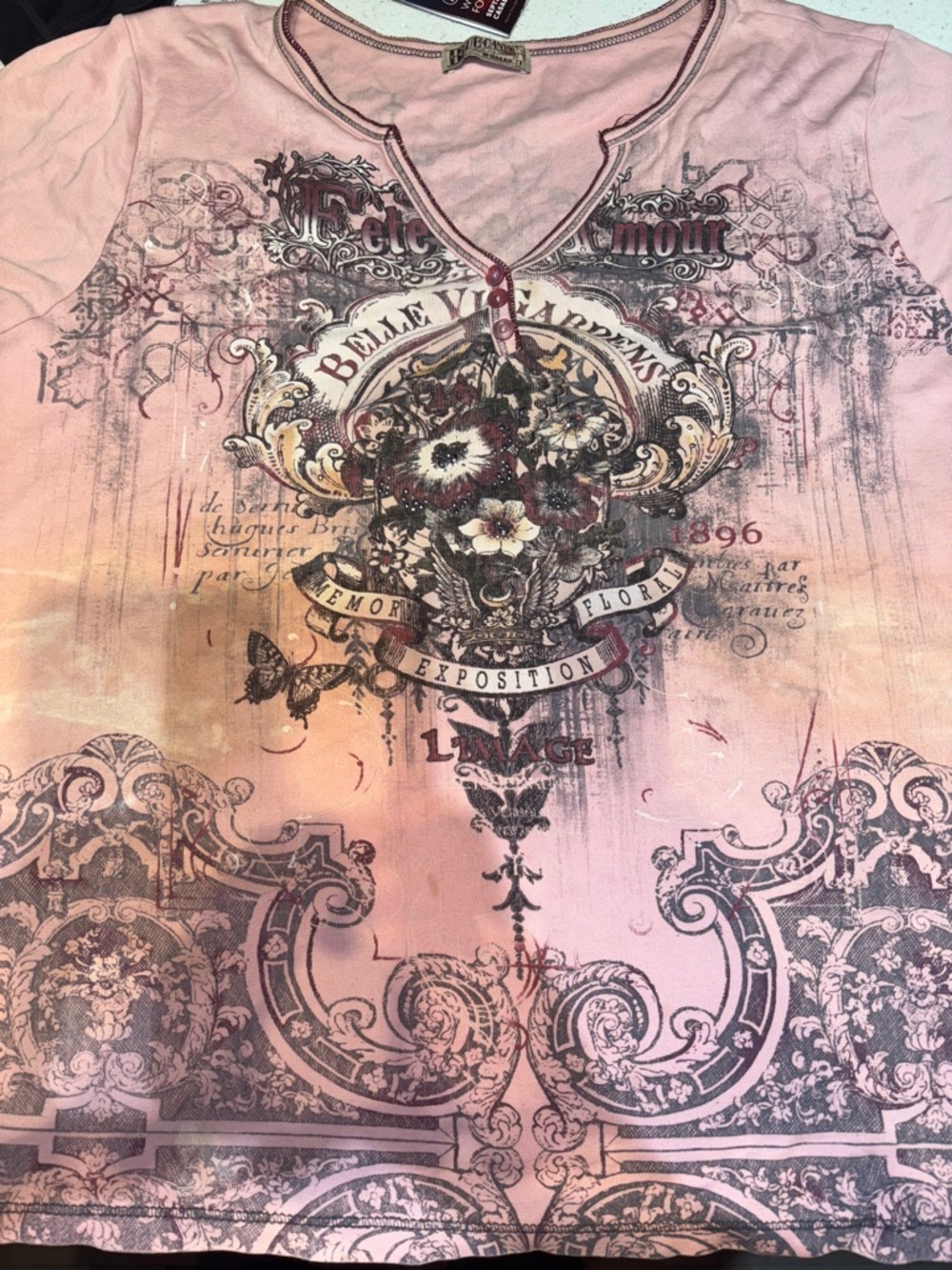 Belle Ville Floral Graphic Short Sleeve Tee - Pink